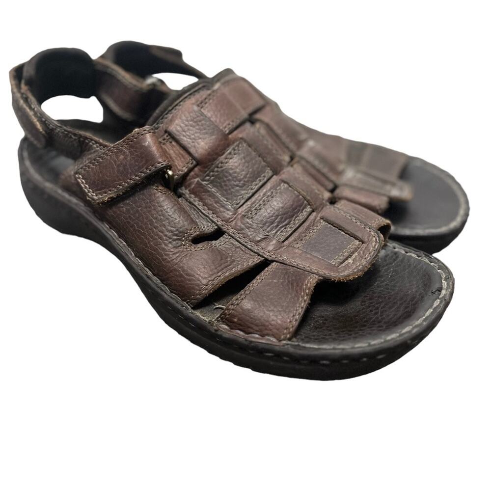 Vtg 90s Sketchers Brown Leather Chunky Fisherman Flat Sandal 10 Mens